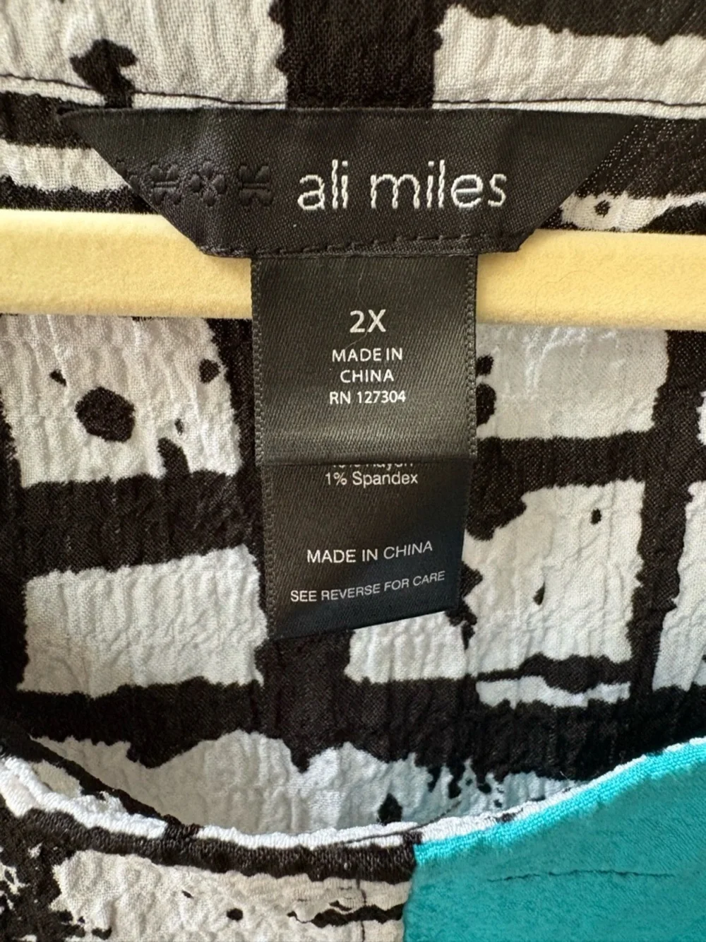 Ali Miles Black & White Abstract Top with Teal Stripe - Picture 2 of 5